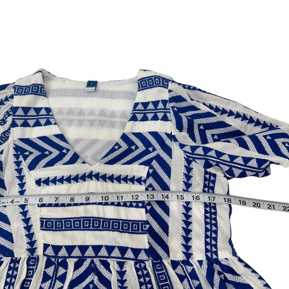 Old Navy Women Blue/White Geometric Print V-Neck Short Sleeve Dress SZ S Pockets - Picture 6 of 14